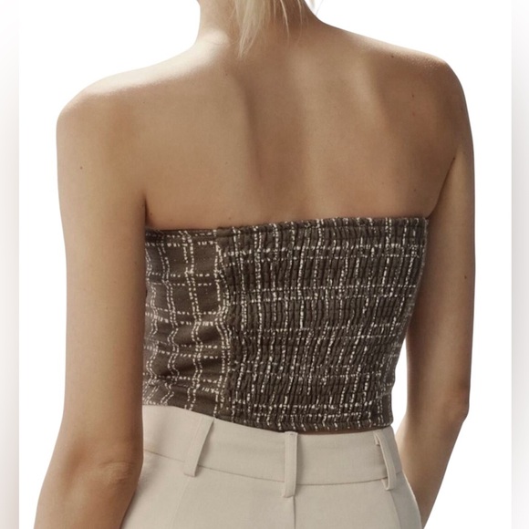 Maeve Anthropologie Strapless Corset Bustier Top Olive Gray White Metallic Sz M - Picture 4 of 10